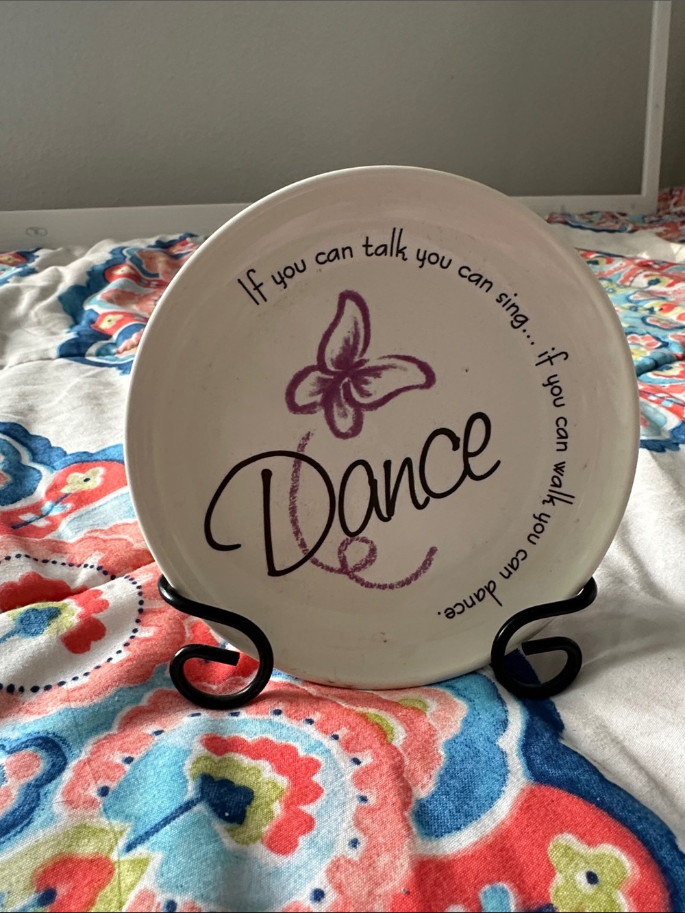 Dance Decorative Ceramic Plate - White with Purple Design